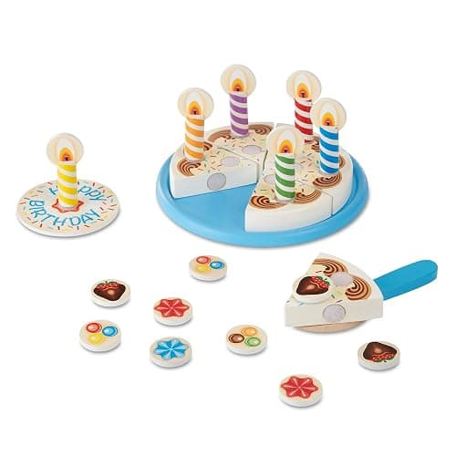 Melissa & Doug Birthday Party Cake - Wooden Play Food with Mix-n-Match Toppings and 7 Candles - Image 1
