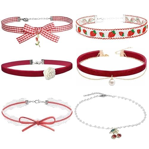 Nova&Aria Chokers Set For Women Heart Pearl Choker Necklaces Flower Pendant Velvet Cute Pink Blue White Black Choker Necklace Classic Tattoo Colorful Lace Chokers - Image 1
