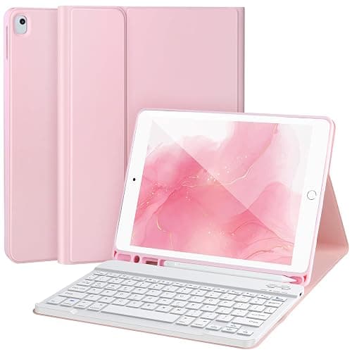 AHYWTAN Keyboard Case for iPad 9/8/7th Gen 10.2’’,Case with Bluetooth Keyboard for iPad 9th Gen with Pencil Holder,Pink-W - Image 1