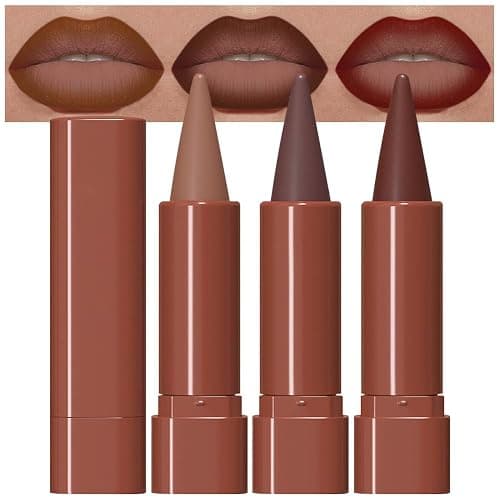 evpct 3Pcs Warm Brown Maroon Dark Wine Red Gradient Matte Lipstick Lip Liner Crayon Combo Pencil Set for Women Long Lasting, Cream Lip Liner and Lipstick Combo Makeup,Flawless Gradual Ombre Effect - Image 1