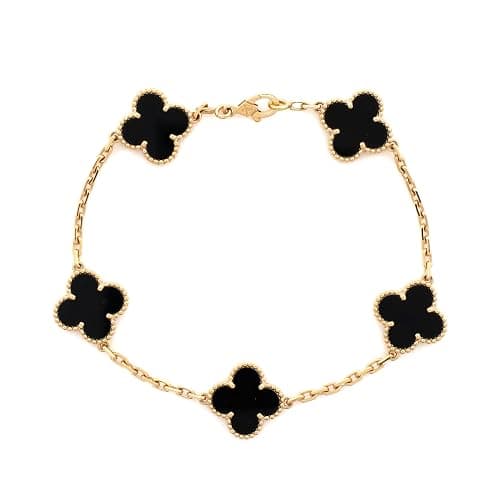 Van Cleef & Arpels, Pre-Loved Vintage Alhambra 5 Motifs Bracelet 18K Yellow Gold and Onyx, Yellow Gold - Image 1