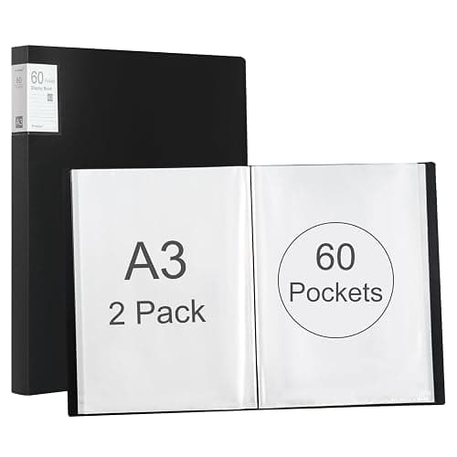 Srvnpioy 2 Stück A3 Päsentationsdisplay Buch, Sichtbuch in A3 Format, Mit 60 Klarsichthüllen für 120 Blatt, für Kunstwerke, Urkunden, Portfolio, Schwarz - Image 1