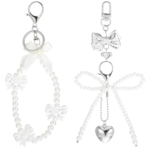 ZEYIYER 3PCS Bow Keychains for Women, Pearl Bow Bag Charms Silver Bow Aesthetic Keychains Matching Y2k Keychains Cute Bag Purse Car Charm - Image 1