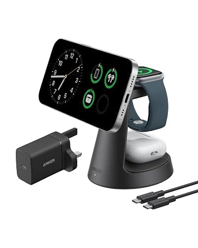 Anker MagGo Magnetic Wireless Charger (Dock Stand), 3-in-1 Qi2 Certified 15W MagSafe Compatible Wireless Charger, For iPhone 17/16/15/14/13 Series, Apple Watch, AirPods Pro, and More (Adapter Included - Image 1