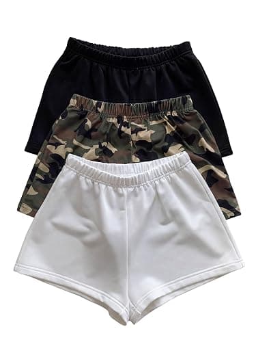 RoseSeek Girl's 3 Packs Camo Shorts Elastic Waist Athletic Summer Shorts | Mini Mid Rise, Shorts for Girls 10-12, Shorts for Teens, Toddler, Summer, Boxer, Cute Shorts - Image 1