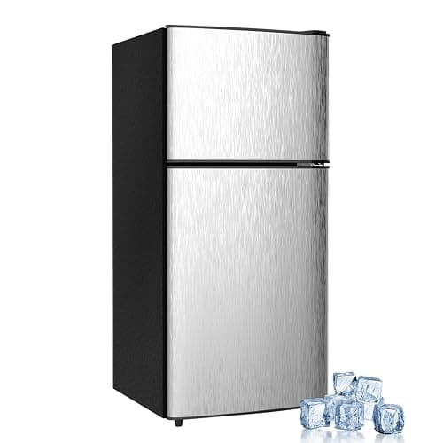 Cucina Magica Mini Fridge with Freezer, 3.2 cuft Small Refrigerator, 7 Adjustable Thermostat, Energy Saving, Low Noise, Double Door Compact Refrigerator for Dorm, Bedroom, Office - Silver - Image 1