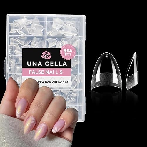 UNA GELLA Short Almond Gel Nail Tips: 504PCS Acylic Nail Tips Almond Shape Extra Short Pre Etched Half Cover 12sizes Salon Quality Soft Press On Nails DIY for Home Nails Extension - Image 1