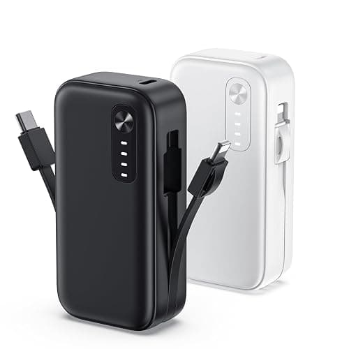 A ADDTOP 2-Pack Mini-Portable-Charger-with-Built in-Cables - 5000mAh Small Power Bank PD QC Fast Charging USB-C External Battery Pack for iPhone 16/15/14/Android - Image 1