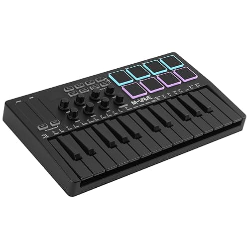 M-VAVE 25 Key USB MIDI Keyboard Controller With 8 Backlit Drum Pads, Bluetooth Semi Weighted Professional dynamic keybed 8 Knobs and Music Production,Software Included (Black) - Image 1