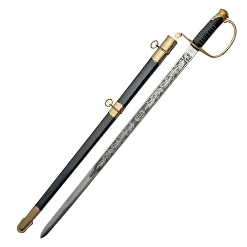 SZCO Supplies 39" Carbon Steel Fayetteville Sword with Brass Guard and Pommel, Wire_Wrapped Handle, Brass Trimmed Metal Scabbard – Real Swords for Adults, Ceremonial and NCO Sword - Image 1