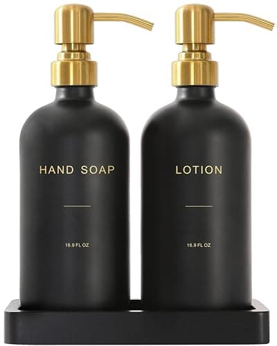 Prus Waso Soap Dispenser Bathroom Set, Hand and Lotion Dispenser with Stainless Steel Pump, Perfect for Black and Gold Bathroom Decor. (Gold & Black) - Image 1