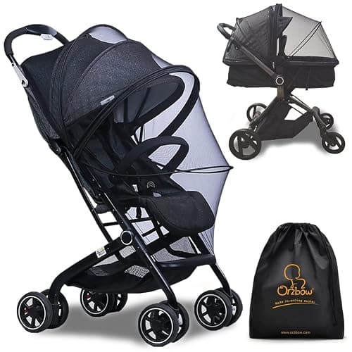 Orzbow Zanzariera Universale per Passeggino,Rete Zanzare Neonato per Carrozzina con Doppia Cerniera e 3D Supporto PVC Striscia,Tessuto a Rete Fina per Culle, Lettini da Viaggio,con Borsa (Nero) - Image 1