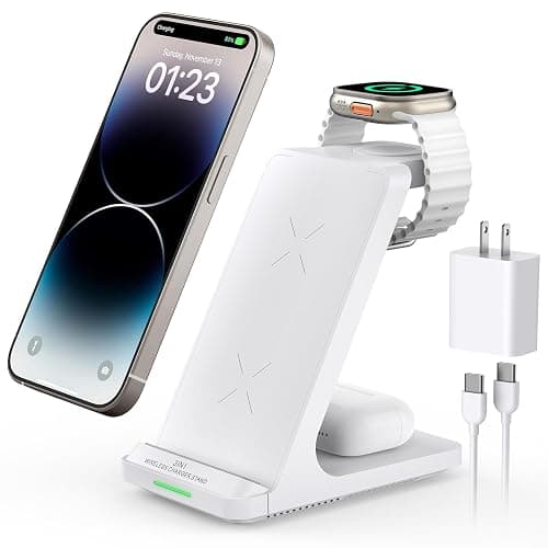 Wireless Charging Station, 3 in 1 Fast Wireless Charger Stand for Multiple Devices Apple Watch Ultra Series 11 10 9 8 7 6 SE 5 4 3 2, iPhone 17 16 15 14 13 12 11 Pro Max/Plus/Air/X/XS/XR/SE, Airpods - Image 1