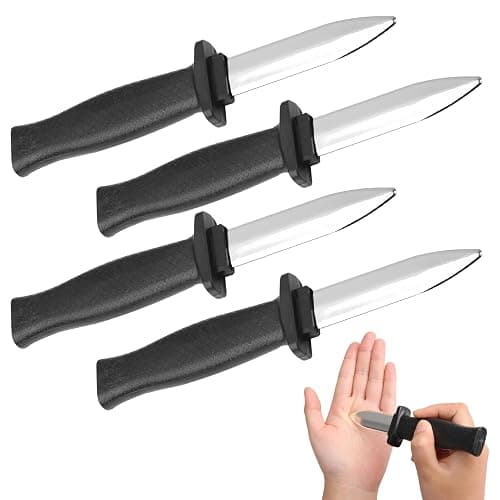 SRLWMYI 4 PCS Retractable Fake Knife Retractable Plastic Knife Toy Knife Gag Magic Toy Fake Dagger Halloween Joke Disappear Blade Trick for Playing Joke Prop Costume Disappearing Dagger - Image 1