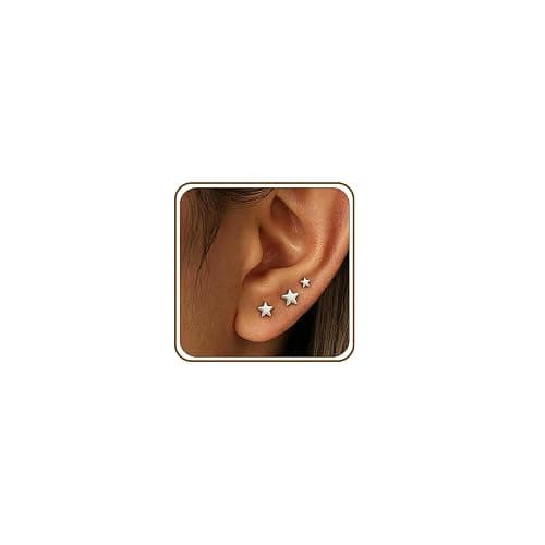 Lunvky 3 Pairs 14K Gold Plated Stud Earring Sets for Women Small Dainty Sterling Silver Earrings for Multiple Piercing Cartilage Tragus Trendy Post Cute Earrings Stacks Jewelry Birthday Gifts - Image 1