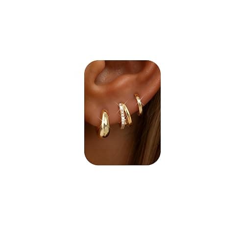 MILACOLATO 3 Pairs Small 14K Gold Plated Hoop Earrings for Women Trendy Hypoallergenic Silver Earring Stacks Huggie Hoops Earring Sets for Multiple Piercing Chunky Double Hoop Jewelry Lightweight - Image 1