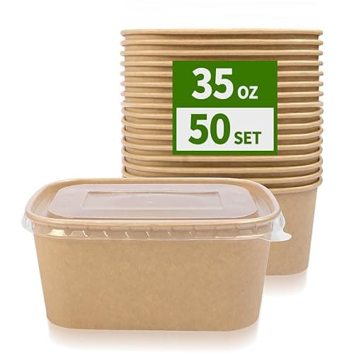AICHEF 50 Pack 35 oz Paper Food Containers with Lids, Microwavable and Freezer Use Paper Meal Prep Containers Disposable Food Prep and Take Out Food Containers, 50 Bowls 50 Lids - Image 1