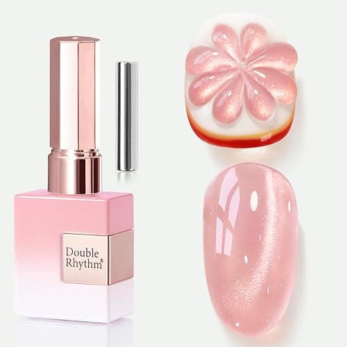 Double Rhythm 0.5 OZ Cat Eye Gel Polish with Magnet 15ML Holographic Glitter Shimmer Translucent Jelly Color Magnetic Nail Polish Salon DIY at Home (Fruit Nude Pink-MC1204) - Image 1