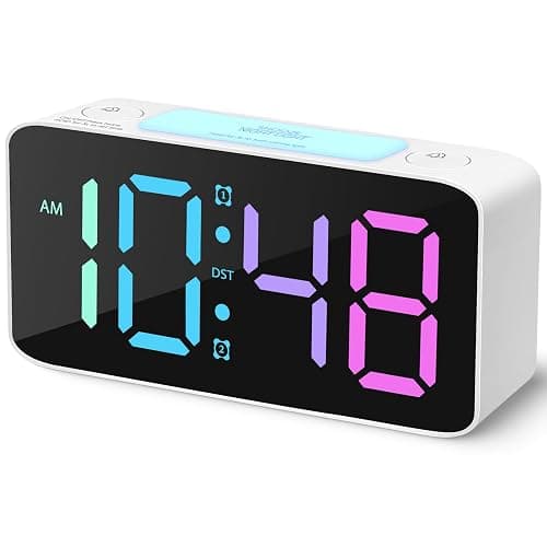 Cadmos 110dB Extra Loud Alarm Clock for Heavy Sleepers Adults, Digital Clock with 7 Color Night Light, RGB Display, Dual USB Charger, Small Clocks for Bedrooms, Kids, Teens (White+RGB) - Image 1
