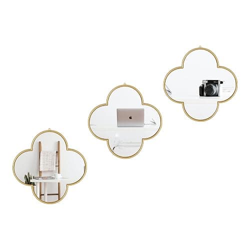 DECANIT Decorative Wall Mirrors Set of 3,Gold Clover Hanging Mirrors with Scalloped Frame for Living Room, Bedroom & Entryway, Accent Wall Decor - Image 1