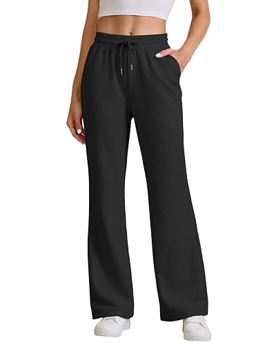 JEKAOYI Womens High Waisted Flared Sweatpants Drawstring Casual Lounge Lightweight Wide Leg Pants with Pockets - Image 1