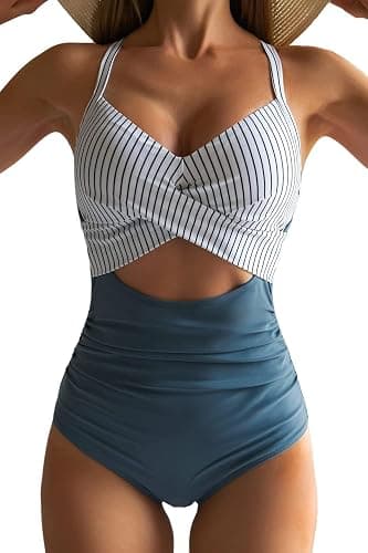 Eomenie Women's One Piece Swimsuits Tummy Control Cutout High Waisted Bathing Suit Wrap Tie Back 1 Piece Swimsuit - Image 1