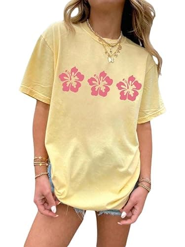 RoseSeek Girl's Cherry Leopard Shirt Short Sleeve Loose Cute Summer T Shirt Trendy Aesthetic Baggy Tops - Image 1