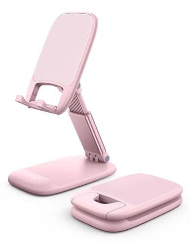 Lamicall Pink Phone Holder, Desk Accessories - Rose Gold Pink Office Cell Phone Holder, Desktop, Office Desks Accessories, Desk Decor for Women, for iPhone, 4-8'' Phone - Pink - Image 1