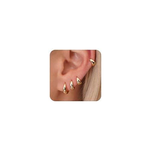 Poxtex Small Sterling Silver Huggie Hoop Earrings Set for Women, Hypoallergenic 14K Gold Plated Hoops Stacks for Multiple Piercings, Dainty Cute Mini Lightweight Cartilage Studs Trendy Jewelry Gift - Image 1