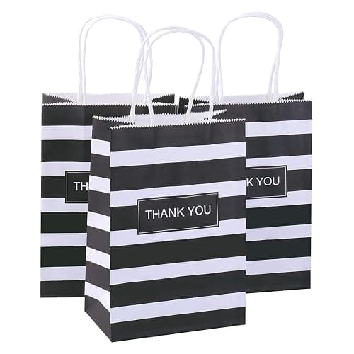 Ronvir 50Pcs Thank You Small Paper Gift Bags Bulk, 5.25" x 3.75" x 8" Kraft Paper Bag for Party Favors,Valentine's Day, Birthday, Wedding, Thanksgiving,Goodie, Retail,Employee appreciation - Black - Image 1