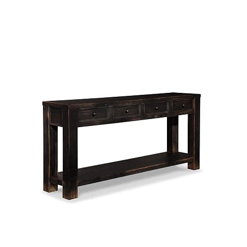 Signature Design by Ashley Gavelston Sofa Table, 64 Inch Console Table with 4 Drawers, Mixed Wood Construction, Behind Couch Storage for Living Room, Weathered Black - Image 1