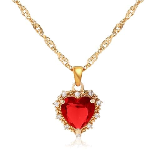 MISS RIGHT Crystal Love Heart Necklace for Women 14K Gold Plated with Birthstone Charm Pendant Necklace, Jewelry Gifts for Women, 16"+2" - Image 1