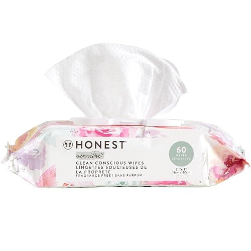 The Honest Company Clean Conscious Multi-Use Wipes | Hypoallergenic + Unscented for Sensitive Skin | Over 99% Water, Compostable, Plant Based, Baby Wipes | Rose Blossom, 60 Count - Rose Blossom - 60 Count (Pack of 1) - Image 1