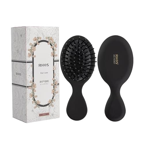 RHOS Mini Hair Brush for Women,Men and Kids-Travel Size Hair Brush for Purse,Pocket,backpack-Small Cushion Paddle Brush with Soft Bristles-Mini Detangler Brush for All Hair Types(1 Pack-Black) - 1 Pack-Black - Image 1