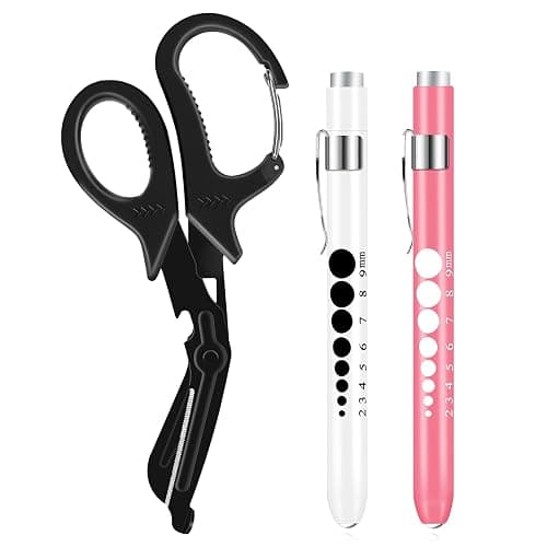3 Pack Medical Scissors and Pen Light Set Trauma Shears Pen Lights for Nurses Bandage Scissors with Carabiner LED Penlight with Pupil Gauge Stainless Steel Nurse Shears for Doctor Paramedics EMS EMT - Image 1