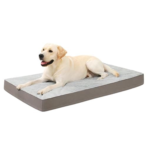 KSIIA Orthopedic Dog Bed Dog Crate Bed Waterproof for Large Dogs Deluxe Plush Washable Pet Mat with Egg Crate Foam & Removable Cover, 35 x 22 Inch, Gray - Image 1
