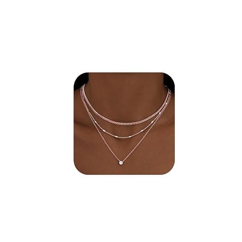 WomenGifts Layered Gold Necklaces for Women, 14K Gold Sterling Silver Plated Dainty Pendant Necklace Set with Cubic Zirconia Circle, Chunky Stackable Cuban Chain Choker, Trendy Waterproof Jewelry Gift - Image 1