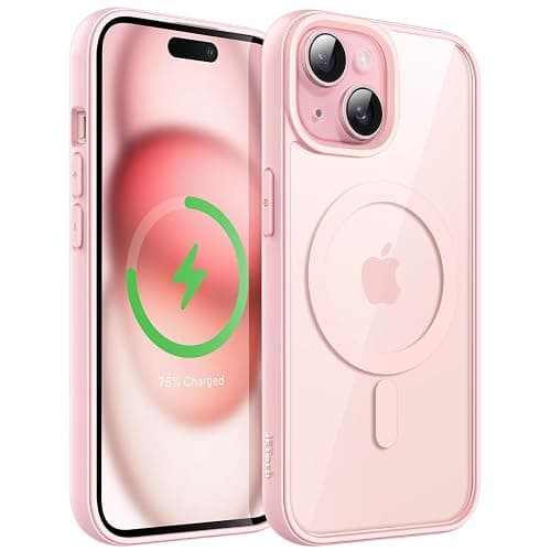 JETech Magnetic Case for iPhone 15 6.1-Inch Compatible with MagSafe, Shockproof Phone Bumper Cover, Solid Color Matte TPU Frame, Anti-Scratch Clear Back (Pink) - Image 1