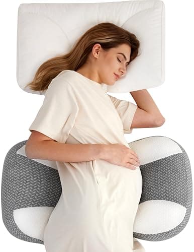 Momcozy Plus W Shaped Pregnancy Pillow for Sleeping - Adjustable Maternity Pillow for Side Sleepers - Portable Wedge Belly Support -Compact Design for Back Belly and HIPS, Grey White - Image 1