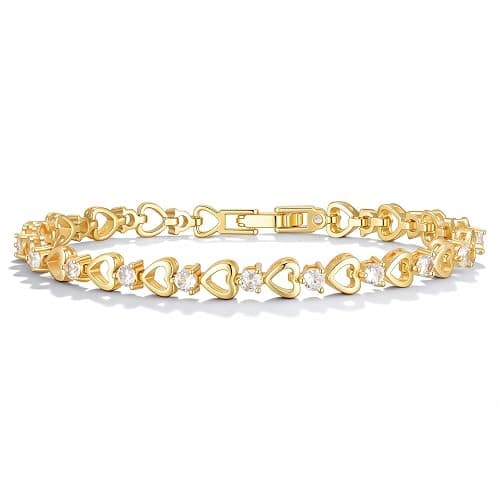 Goxygen Tennis Bracelet for Women - 14K Gold Plated Heart Cubic Zirconia Bracelet, Dainty Trendy Anniversary Birthday Christmas Jewelry Gift for Her - Image 1