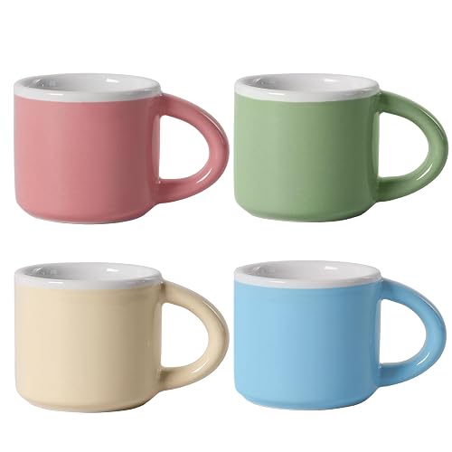 INGOFIN Ceramic Espresso Cups Set of 4, 2 oz Mini Espresso Mugs with Handle, Demitasse Coffee Cups Accessories, Microwave Dishwasher Safe Shot Cup Suit for Coffee Bar - Image 1