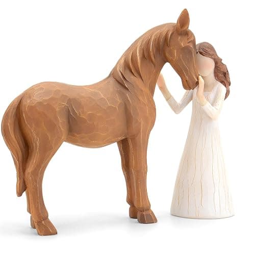 Vofstand Horse Gifts for Girls Women - Girl Embraces Horses Figurine Gifts for Horse Lovers Women Sculpted Hand-Painted Resin Decor Cowgirl Equestrian Gifts Stuff - Image 1