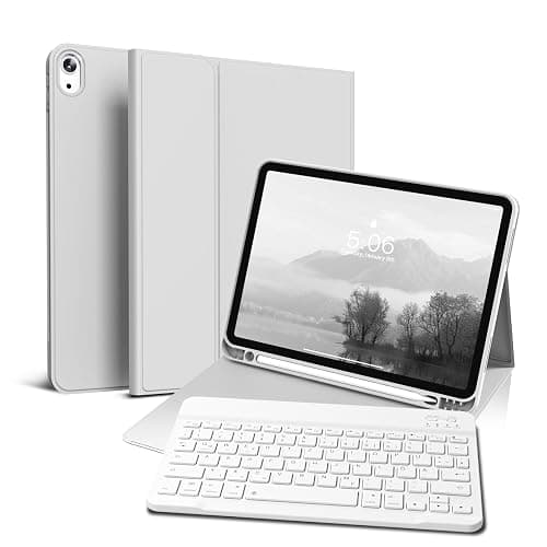 GKABXY Hülle mit Tastatur für iPad Air 11 Zoll 2025 2024 (M3/M2), iPad Air 5 4 2022/2020 10,9 Zoll, Soft TPU Rückschale mit Stifthalte, magnetisch Abnehmbare Folio Tastatur hülle, Grau - Image 1