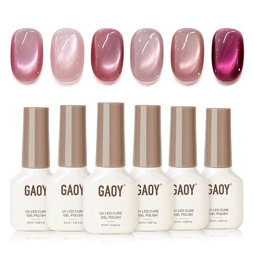 GAOY Pink Cat Eye Gel Nail Polish Set with Magnet 6 Colors, Holography for Valentine's Date Night Nails, Sweet & Spicy DIY Manicure - Image 1