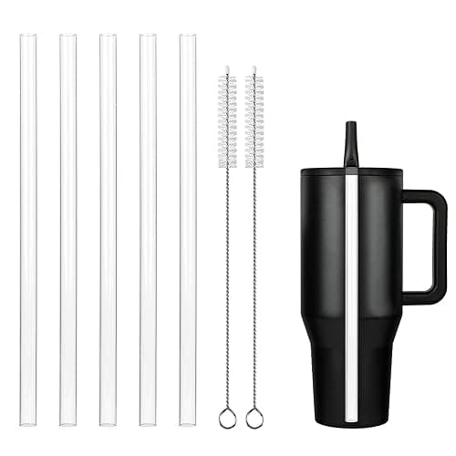Replacement Straws for Hydrojug traveler 40 oz, Reusable Plastic Straws Compatible with Hydrojug Cup, Clear Transparent Straight Drinking Straws, Set of 5 Reusable Straws with 2 Cleaning Brushes - Image 1