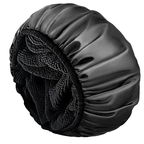 Aquior Shower Cap,Terry Lined Shower Cap for Women Reusable, Triple Layer Waterproof Bath Cap, Extra Large for Women Long Hair(Black) - Image 1