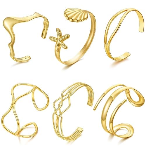 COLOYAN 6PCS Gold Cuff Bracelets Cuff Bangles for Women 14K Gold Plated Twisted Cross Cuff Wire Simple Multilayer Open Thin Bangle Beach Vacation Cuff Bracelets Set - Image 1