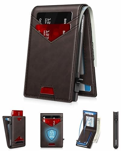 Wallet for Men Wallet with Slim Pop Up Card Holder for 12-14 Cards, RFID Blocking Bifold Minimalist Smart Wallet, Credit Card Holder with ID Window & Cash Slot, Compact Metal Card Case, Gifts for Men - Image 1