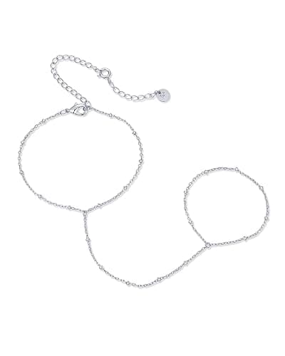 PAVOI 14K Gold Plated Hand Chains for Women - Adjustable Hand Chain Bracelet and Ring - Trendy Gold Handchain Bracelet Stack Summer Jewelry - Beads, Pearl, and Cubic Zirconia Body Jewelry - Image 1