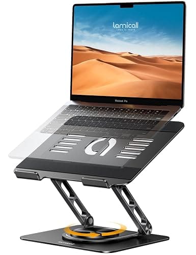 Lamicall Adjustable Laptop Stand for Desk - 360 Rotating Base Ergonomic Computer Stand, Aluminum Laptop Riser for Mothers Day fits MacBook Neo Air Pro, HP, Office Desk Accessories (10-17.3'') - Black - Image 1